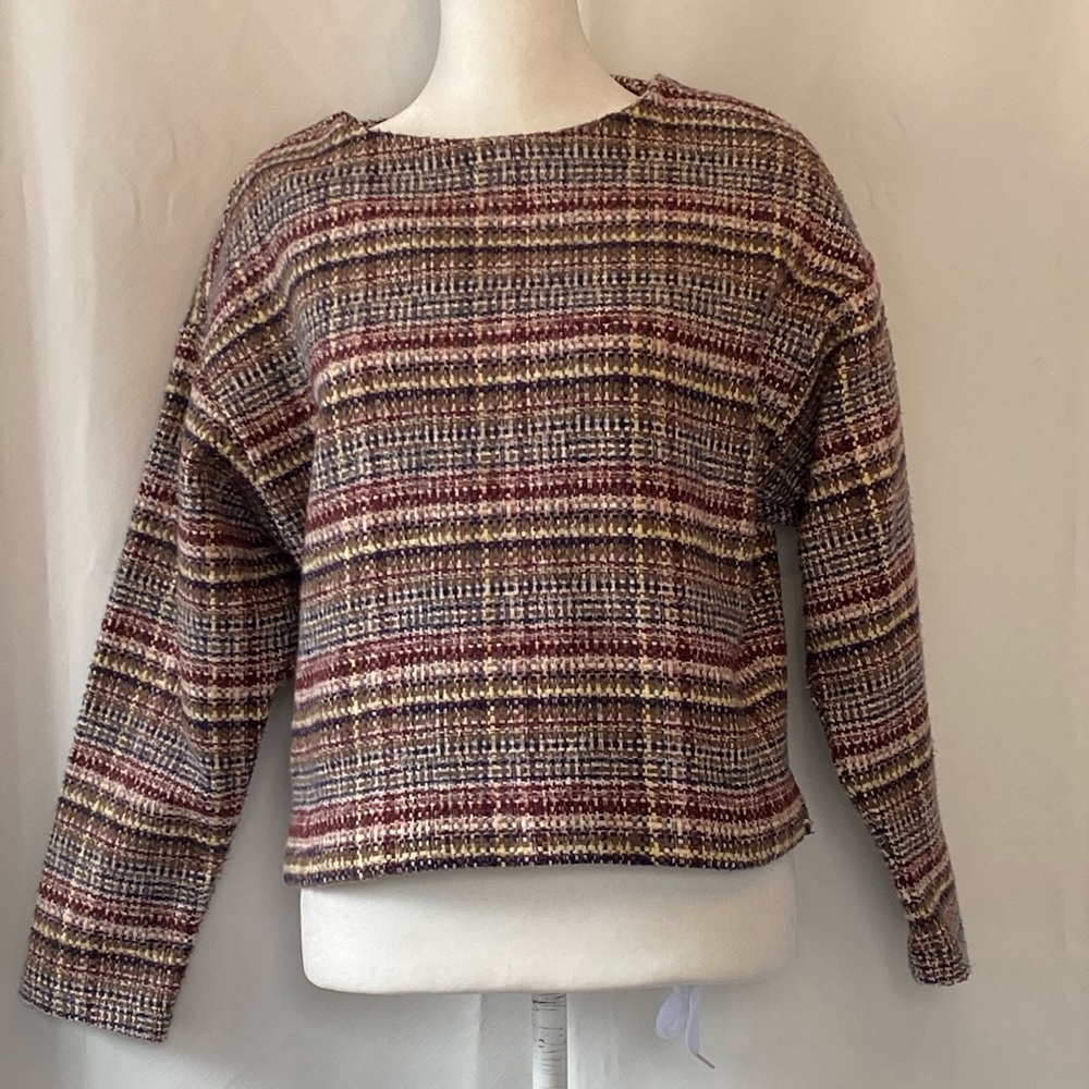Preppy Academia Tweed Cropped Boatneck Sweater XS Cotton Bodybag By Jude Hyde